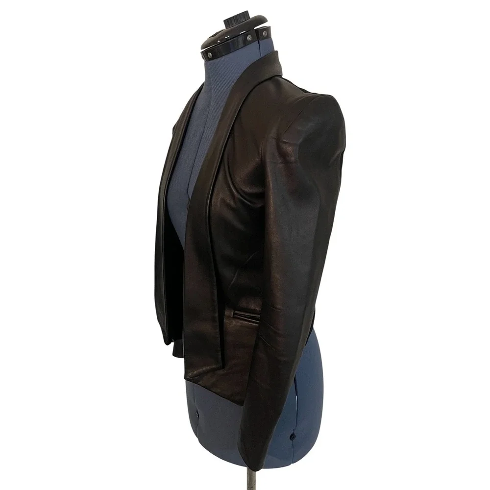 Rebecca‎ Minkoff Becky Black Lambskin Leather Open Front Blazer Jacket ASOTV XS